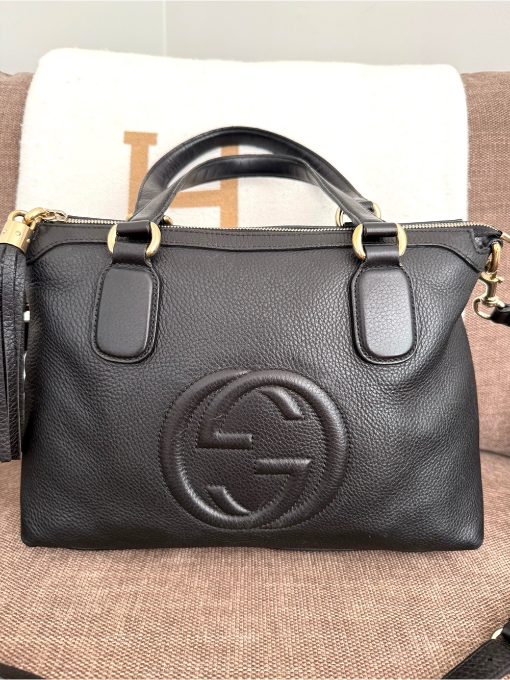 Authentic Gucci SoHo 2Way shoulder bag black leather gold hardware medium - Picture 4 of 16